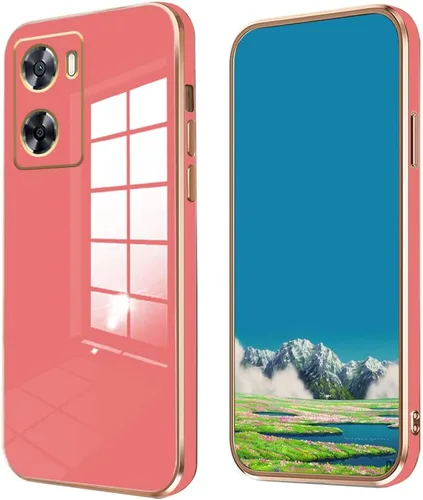Vista 5 de Compatible con Oppo A57s Funda de silicona rosa, chapado para Oppo A57 0.14 oz, funda delgada y suave a prueba de golpes (negro)
