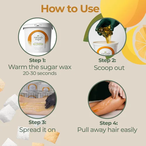 Vista 7 de Nature's Sugar Paquete de depilación de cera de azúcar natural vegana apta para principiantes para hombres y mujeres - Pasta de azúcar para todo