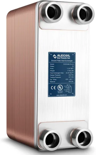Vista 8 de ALECOIL Intercambiador de calor de 50 placas de 5 x 12 pulgadas con puerto MPT de 1-1/4 pulgadas de agua a agua intercambiador de calor de placas