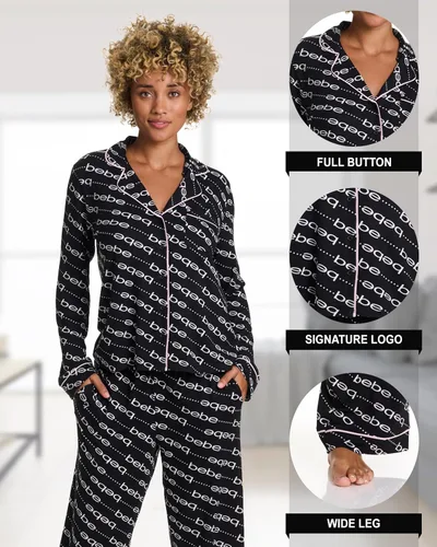 Vista 2 de bebe Pijama con botones para mujer, pijama de manga larga con botones y pantalones, conjunto de pijama para mujer