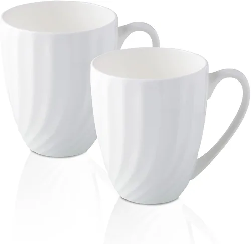Vista 12 de Juego de 2 tazas de café blancas de porcelana fina de lujo (8 onzas), tazas de té de cerámica estilo europeo, elegantes y duraderas tazas de café