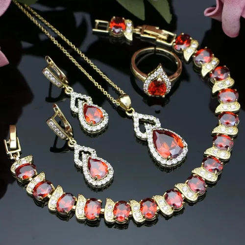 Vista 6 de LMXXVJ Juego de joyas para mujer, collar chapado en platino, anillo abierto, aretes, pulsera, para cumpleaños, aniversario, día de la madre, regalos