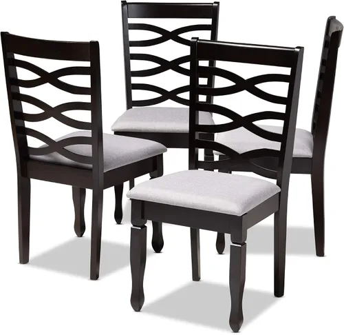 Vista 15 de Baxton Studio Lanier - Juego de sillas de comedor de 2 piezas, tapizadas de tela gris, madera con acabado marrón expreso Gris/Café Espresso