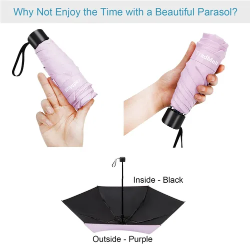 Vista 2 de TradMall Paquete de 2 mini paraguas de viaje pequeño, ligero y compacto con protección UV para sol y lluvia