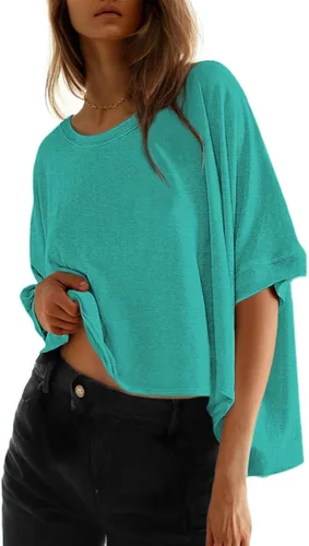 Vista 14 de Dokotoo -Camisetas de verano para mujer, color liso, holgadas, de gran tamaño, básicas