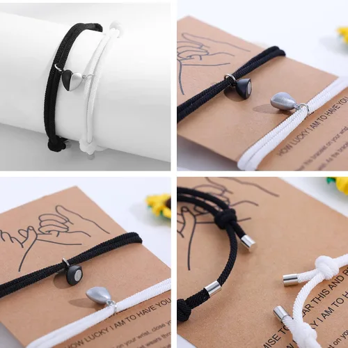 Vista 3 de Pulsera magnética para parejas, con corazón, atracción mutua, a juego, regalos para mujeres, hombres, novio, novia, mejor amigo, Acero inoxidable
