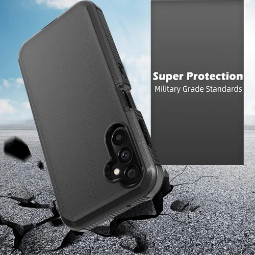 Vista 5 de Funda para teléfono Samsung Galaxy A14 5G, resistente, dura, a prueba de golpes, con funda de clip para cinturón para Samsung A14 5G 2023 (negro)