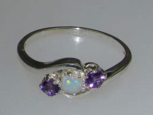 Vista 5 de LetsBuyGold Anillo de plata de ley 925 con ópalo auténtico y amatista para mujer