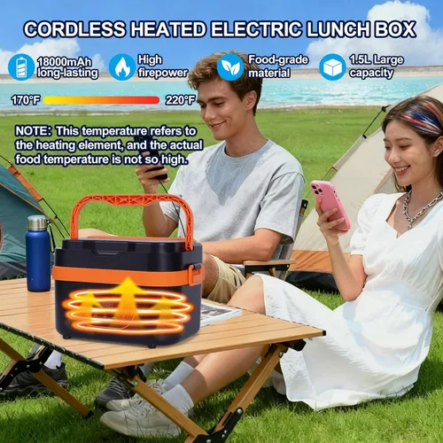 Vista 3 de Lonchera eléctrica inalámbrica para adultos, lonchera recargable de 16000 mAh, contenedor de 1.5 litros para exteriores, trabajo, oficina