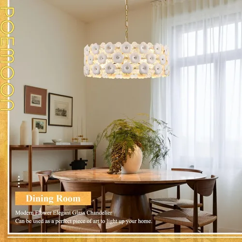 Vista 3 de Lámpara moderna de cristal de flores de 24 "8 luces de oro colgante