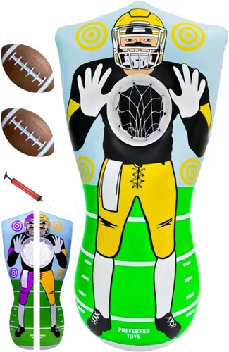 Vista 9 de Preferred Toys Juego inflable de fútbol de 65 pulgadas, juego de lanzamiento de red de doble cara con mini bolas, juguete deportivo para fiestas