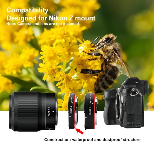 Vista 5 de Meike MK-Z-AF1 Anillo adaptador de tubo de extensión macro de enfoque automático de metal (0.433 in+0.709 in) compatible con Nikon Z5 Z6 Z7 Z6II
