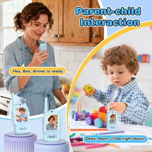 Vista 5 de Walkie Talkies de Video para Niños, Paquete de 2 Walkie Talkies FaceTime con Cámara HD y Cambiador de Voz para Niños y Niñas para Juegos Familiares