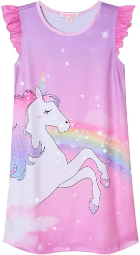 Vista 9 de QPANCY Camisones de princesa para niñas con estampado de algodón, ropa de dormir, pijamas, vestido para niños