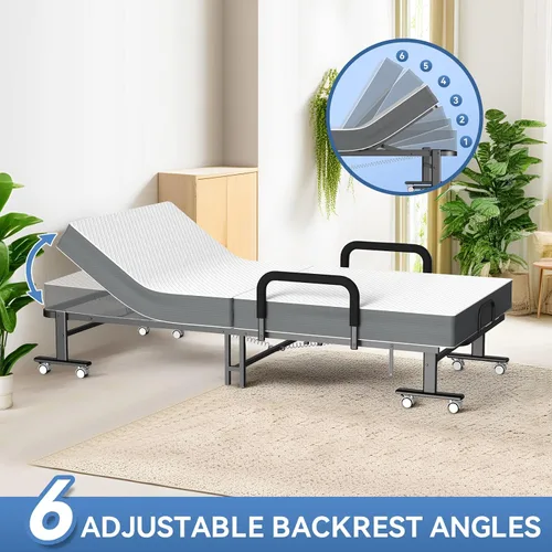 Vista 6 de Cama plegable para invitados con colchón y respaldo ajustable de 6 posiciones para adultos, cama nido plegable de metal, siesta de oficina, descanso