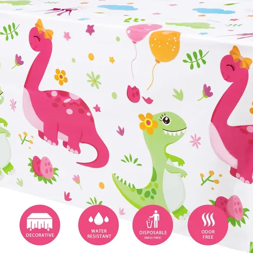 Vista 2 de WERNNSAI Mantel con estampado de dinosaurios, 4 fundas rectangulares de plástico desechables de 86.6 x 52 pulgadas, para cumpleaños, baby shower