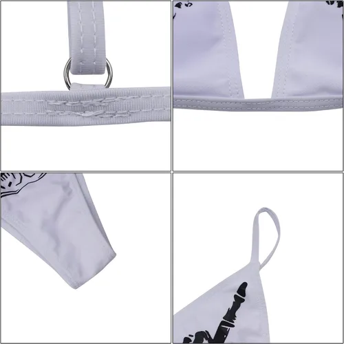 Vista 90 de AIBEARTY Traje de baño de dos piezas con estampado de calaveras para mujer, conjunto de bikini triangular de corte alto para fiesta, festival