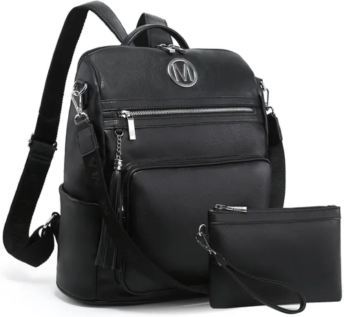 Vista 79 de MKP COLLECTION Mochila de moda para mujer, bolsa convertible grande para mujer, mochila de viaje, bolsa de hombro, juego de 2 piezas con borla, Beige