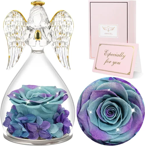 Vista 11 de Sunia Regalos para mamá, regalos de cumpleaños para mujeres, rosas reales preservadas en figura de ángel de cristal, flores eternas para la entrega