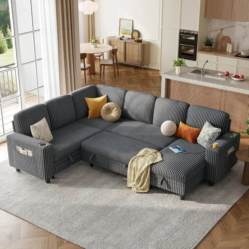 Vista 33 de LINSY HOME Sofá Loveseat con Almacenamiento - Cómodo Sofá de Pana Suave de 2 Plazas con Carga USB y Portavasos, Loveseat de Asiento Profundo