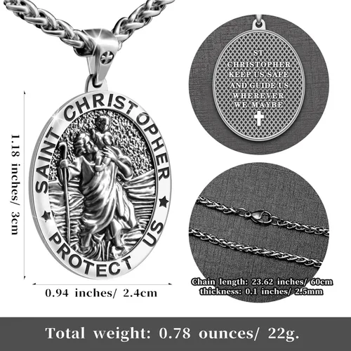 Vista 3 de Collar de San Cristóbal, medalla de San Cristóbal, bendición de seguridad, colgante religioso, regalo para hombres, mujeres, familia, padres