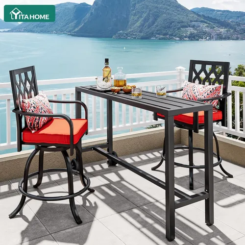 Vista 3 de YITAHOME Mesa de bar de 55 pulgadas para exteriores, mesa de contador estrecha rectangular, mesa de altura de bar ideal para balcón, patio, jardín