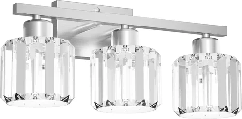 Vista 8 de comzler Lámpara de baño de 3 luces sobre espejo, aplique de pared de cristal de níquel cepillado con base E26 para espejo, cocina, sala de estar