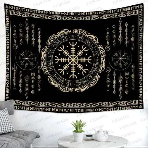 Vista 23 de F-FUN SOUL Tapiz de los vikingos nórdicos, franela suave, 40 x 30 pulgadas, nudo triskele vikingo, runa celta, tapiz de mitología estética