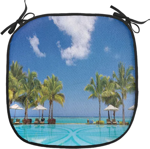 Vista 139 de Lunarable Cojín para silla costera, diván del desierto, descanso solitario, vacaciones, tropical, resort playa, ocio, asiento acolchado para cocina