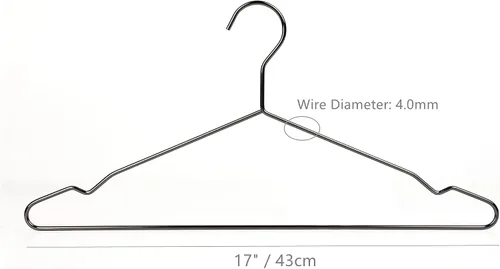 Vista 2 de Percha de metal negro plateado de 17 pulgadas, paquete de 20 unidades, 0.157 pulgadas (0.157 in) resistente para camisola y pantalones, colgador