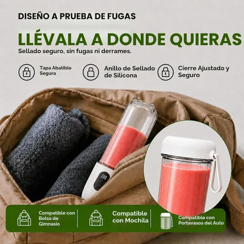 Vista 6 de Licuadora portátil para batidos y batidos de proteínas, licuadora personal recargable USB-C de 17 onzas con pantalla LED, batidora de 16 cuchillas