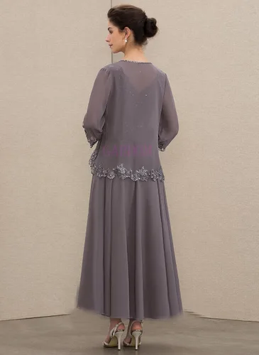 Vista 3 de GARDOM Apliques 2 piezas madre de la novia vestidos con chaquetas manga larga té longitud madre novio vestido boda 2024