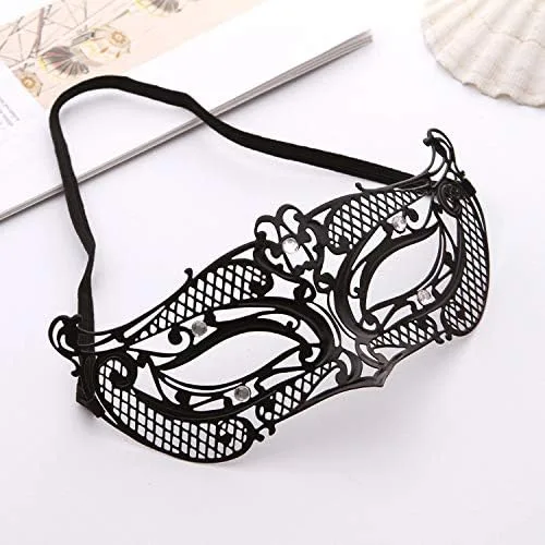 Vista 4 de FaceWood Máscara de mascarada para mujer, máscara de metal ultraligera brillante con diamantes de imitación veneciana, bonita fiesta, noche, baile