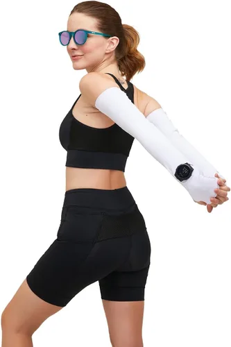 Vista 3 de SportBR Mangas de brazo con apertura para rastreador de fitness, agujero para pulgar, mangas de brazo para hombres y mujeres, deportes, protección