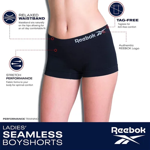 Vista 3 de Reebok Ropa interior para mujer pantalones cortos sin costuras de rendimiento paquete de 4
