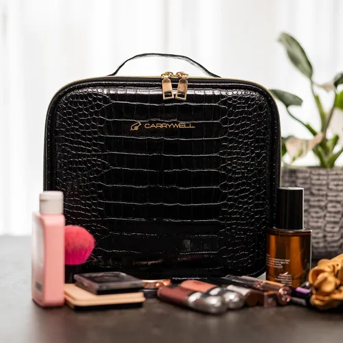 Vista 6 de Carrywell Estuche de viaje para maquillaje, no hecho en China, estuche de tren duro para cosméticos, organizador portátil de artistas de belleza