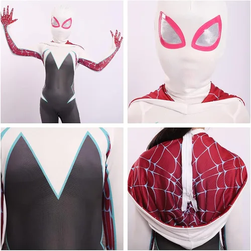 Vista 6 de liorougpatt Ghost Gwen with Mask Cosplay Costume for Girls Kids Toddler Halloween Superhero Costumes