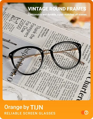 Vista 3 de Gafas TIJN de óptica con montura redonda de metal, estilo vintage, bloquean la luz azul, gafas sin prescripción con montura para mujer