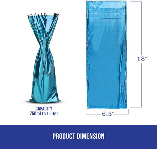 Vista 2 de MT Products Bolsas de regalo de vino Mylar metalizadas azules de 6.5 x 18 pulgadas, ideales para tirar de vino, paquete de 25