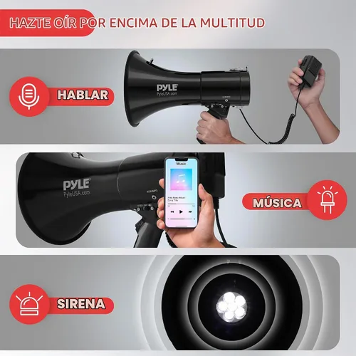 Vista 3 de Pyle Altavoces megáfonos PA compactos portátiles Negro