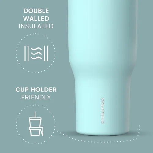 Vista 3 de Hydrapeak Voyager Vaso de 40 oz con Asa y Tapa con Pajita Botella de Agua Reutilizable de Acero Inoxidable Taza de Viaje Compatible con Portavasos