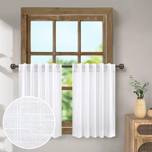 Vista 31 de Pitalk Cortinas de lino para café de 24 pulgadas de largo, con bolsillo trasero, plisadas, estilo bohemio, granja, cocina, cortinas para ventana