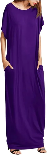 Vista 10 de Verdusa Vestido largo holgado de manga corta con bolsillos para mujer #1 Negro