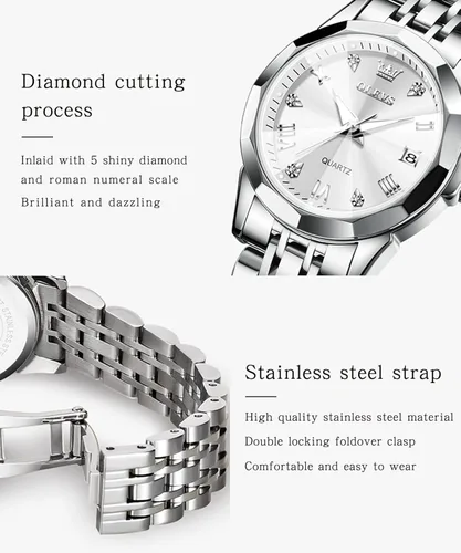 Vista 5 de OLEVS Reloj elegante para mujer reloj de cuarzo analógico de diamante dos tonos acero inoxidable impermeable luminoso regalo