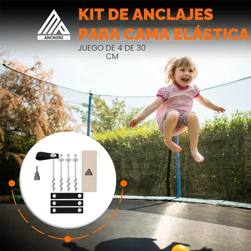 Vista 4 de Anclajes para Trampolín de Viento Fuerte Heavy Duty de 12" Juego de 4/6/8 con Correas, Broca de Taladro - Kit de Anclaje para Trampolín - Anclajes