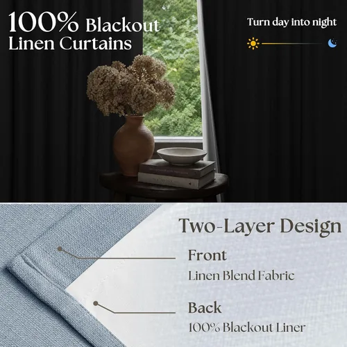 Vista 33 de Juego de 2 paneles de cortinas plisadas negras de 80 pulgadas para sala de estar, cortinas plisadas de lino con forro de 80 pulgadas de largo, 100%