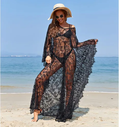 Vista 7 de Traje de baño de encaje bohemio para mujer, traje de baño para mujer, color liso