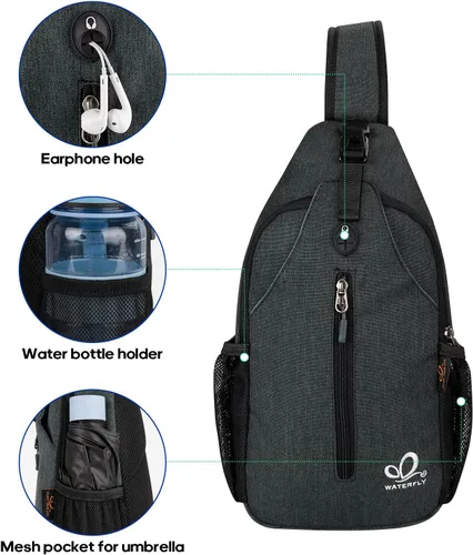 Vista 119 de Waterfly - Mochila cruzada tipo bandolera para viajes y caminatas, bolsa de pecho, Gris, talla única