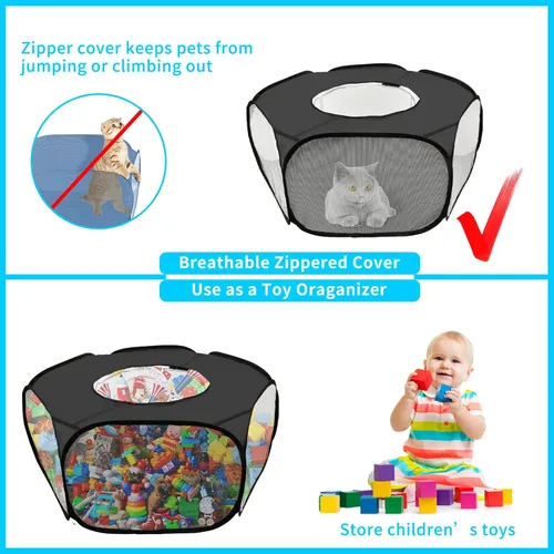 Vista 4 de Corralito de juegos para conejillos de indias, impermeable, para animales pequeños, con cubierta antiescape, portátil, transpirable, para interiores
