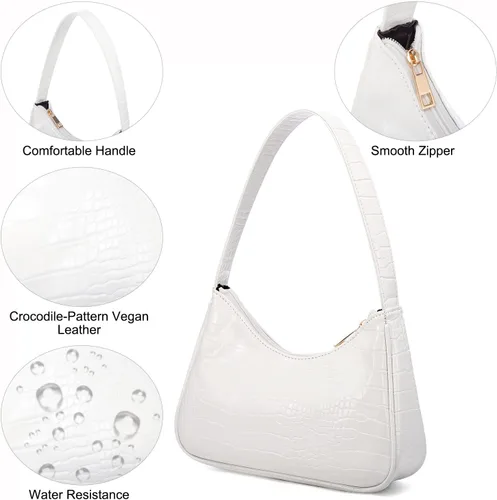 Vista 7 de LOVEVOOK Bolso de hombro para mujer, monedero pequeño con patrón de cocodrilo, bolso de mano de cuero vegano pequeño monedero lindo mini bolso